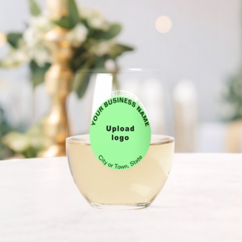 Light Green Round Business Brand on Stemless Wine Glass
