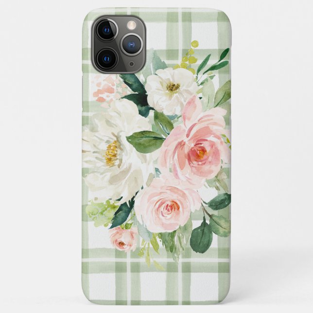 Light Green Shabby Plaid Pink White Floral Case-Mate iPhone Case (Back)