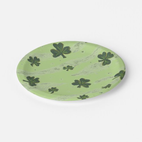 Light green shamrock pattern Irish paper plates