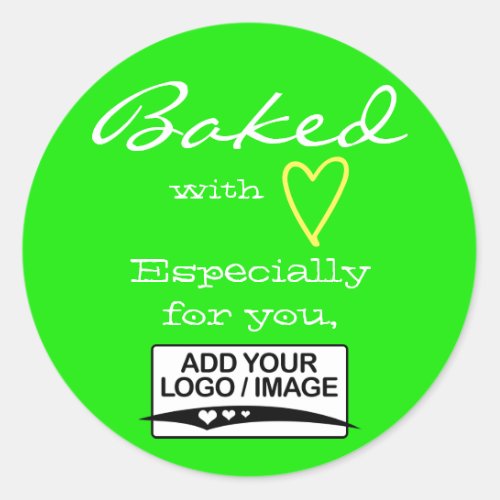 Light Green Simple Minimalist Made with Love Logo  Classic Round Sticker