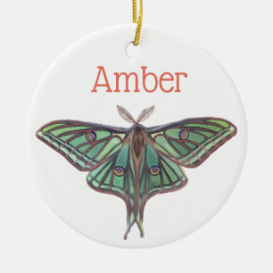 Light Green Spanish Moon Moth Realistic Painting Ceramic Ornament
