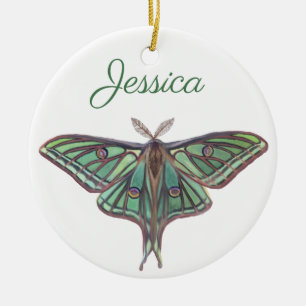 Light Green Spanish Moon Moth Realistic Painting Ceramic Ornament