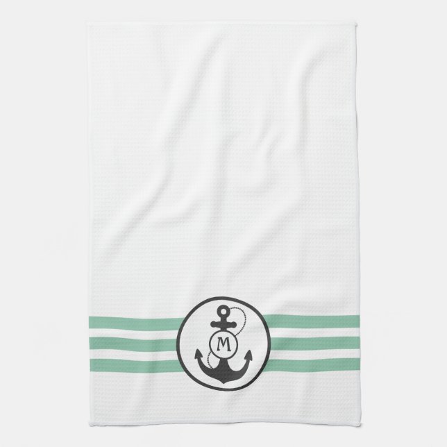 Light Green Stripes with Anchor Monogram Towel (Vertical)