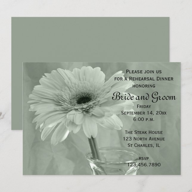 Light Green Tinted Daisy Wedding Rehearsal Dinner Invitation (Front/Back)