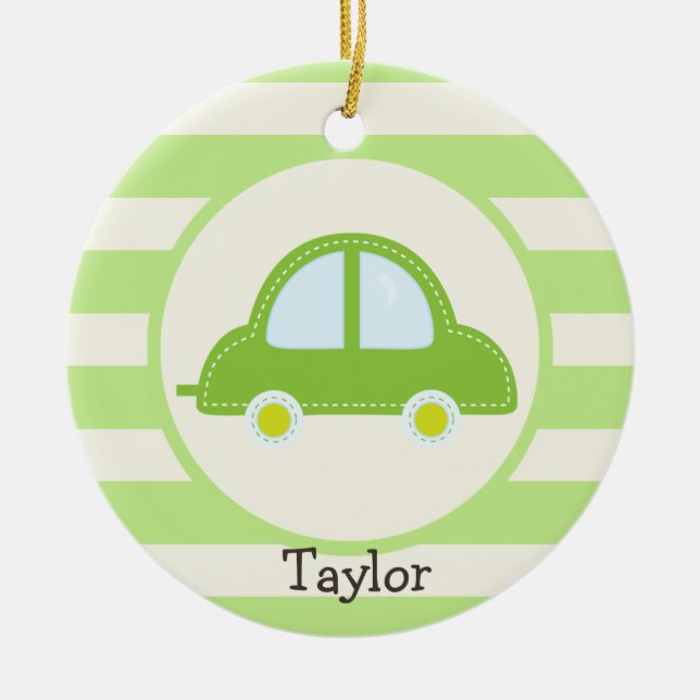 Light Green Toy Car Ceramic Ornament (Front)