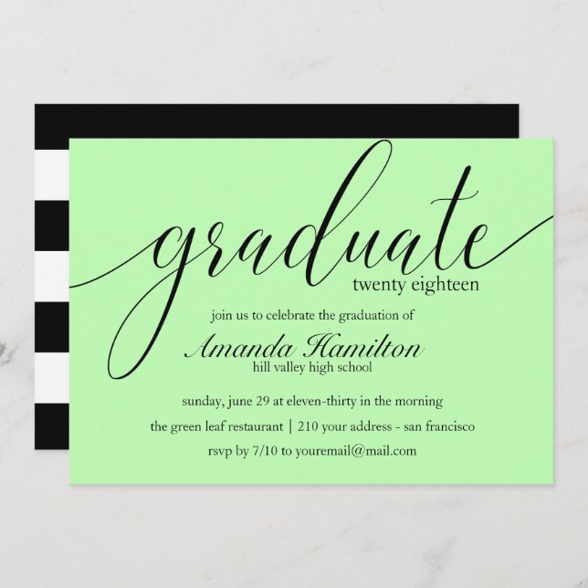 Light Green  typography Graduation Invitation (Front/Back)
