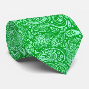 Light-green vintage paisley on dark-green neck tie