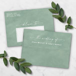Light Green Watercolor A7 5x7 Wedding Invitation Envelope<br><div class="desc">Watercolor in Sage Green A7 5x7 inch Wedding Envelopes (other sizes to choose from). This modern wedding envelope design has a beautiful watercolor texture, and bold colors that are perfect for fall. Shown in the Grove Green colorway. With a gorgeous signature script font with tails, the ethereal watercolor wedding collection...</div>