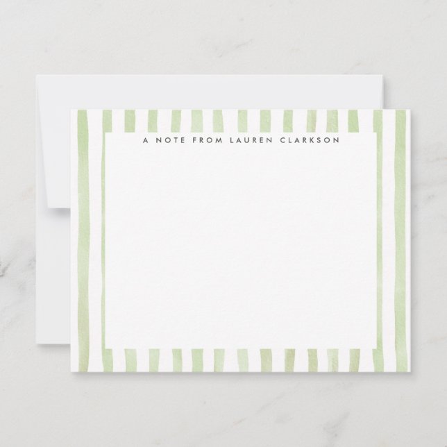 Light Green Watercolor Striped  Note Card (Front)