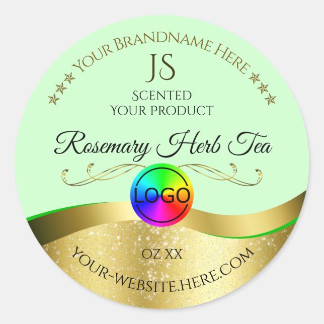 Light Green Wavy Gold Logo Monogram Product Label (Front)