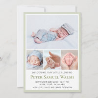 Light Green Welcome Little Man Baby Boy Birth Announcement