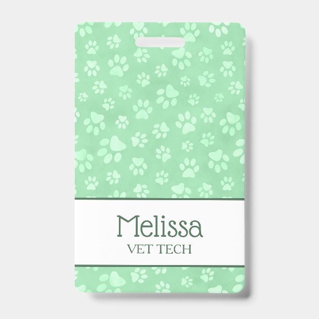 Light Green & White Animal Paw Print Monogram Badge (Front)