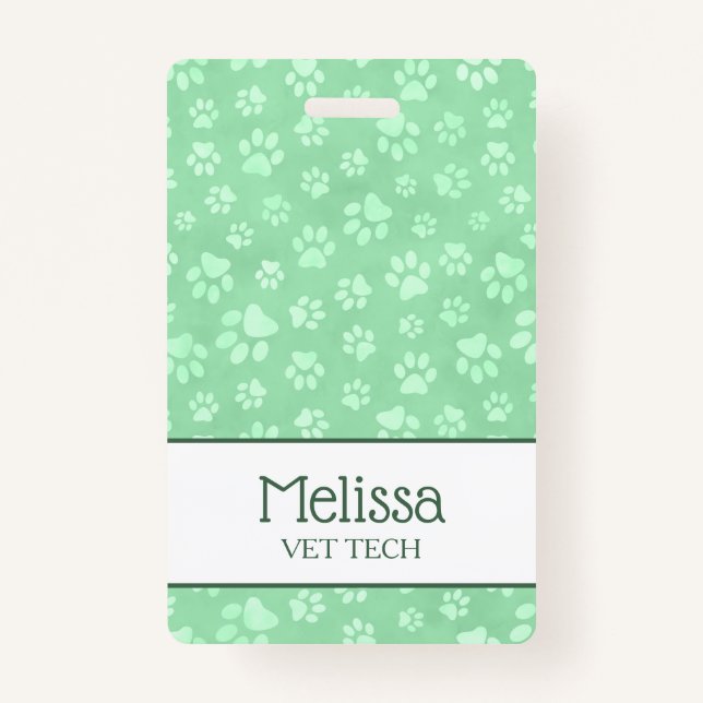 Light Green & White Animal Paw Print Monogram Badge (Front)