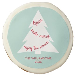 Light Green White Christmas Tree Your Name Holiday Sugar Cookie
