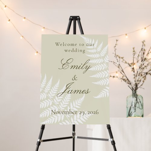 Light Green White Fern Garden Wedding Welcome Foam Board