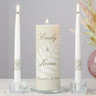 Light Green White Fern Refined Botanical Style Unity Candle Set