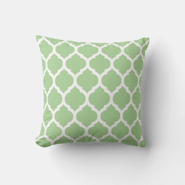 Light Green & White Moroccan Lattice Throw Pillow (Front)
