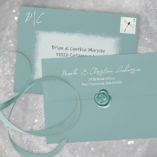 Light Green White Pre-addressed Monogram Wedding Envelope