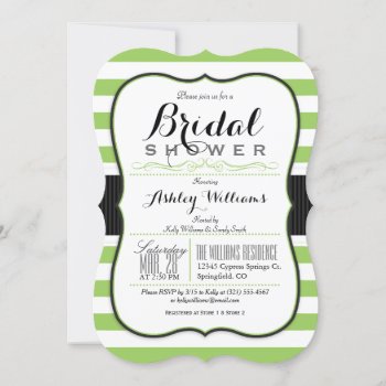 Light Green & White Stripes; Elegant Bridal Shower Invitation by Card_Stop at Zazzle