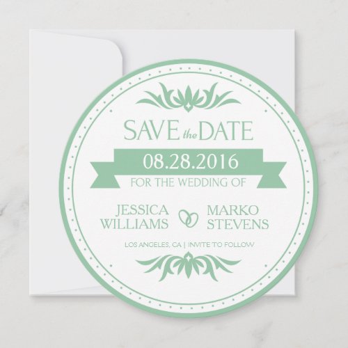 Light Green  White Vintage Swirls Save The Date