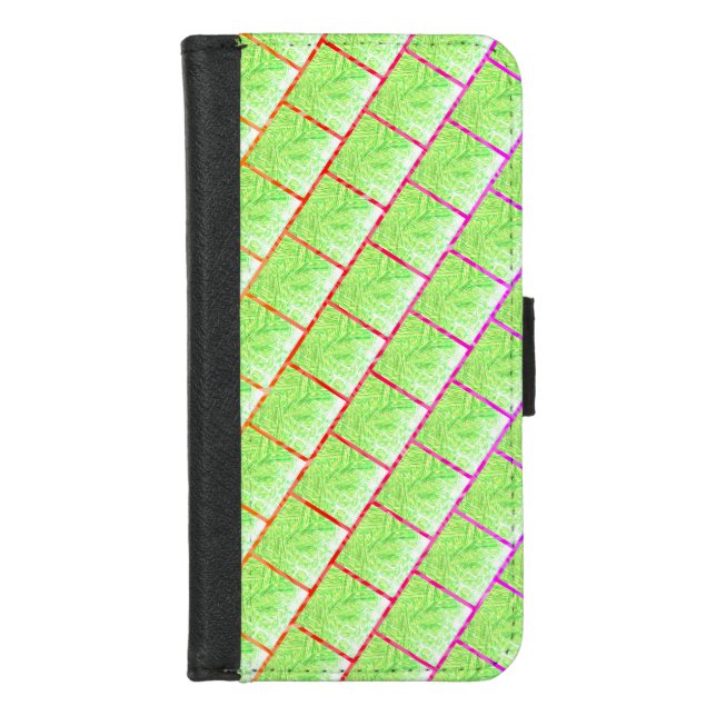 Light green with squares simulating wall effect iPhone wallet case (Front)