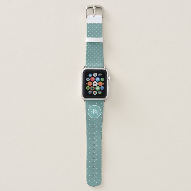  Light Green with White Polka Dots Monogrammed   Apple Watch Band (Front)