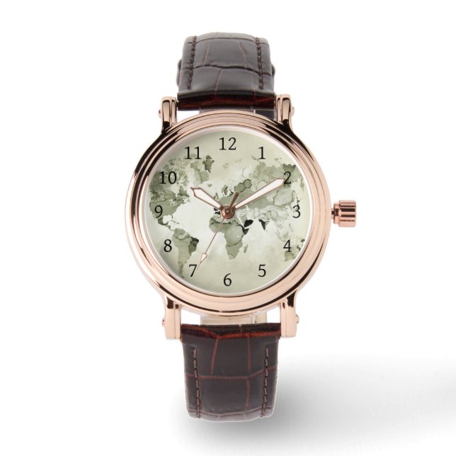 Light Green World Map Design 123 Watch (Front)