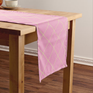 Light Green Yellow Cell Pink Checkered Pattern. Short Table Runner