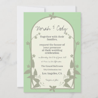 Light-greenish color greenery wedding invitation