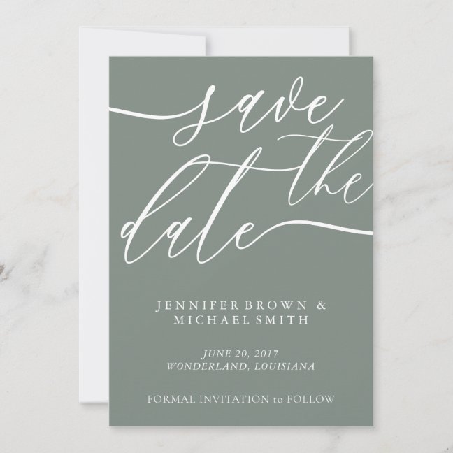 Light Greenish Wedding Custom Photo Calligraphy Save The Date