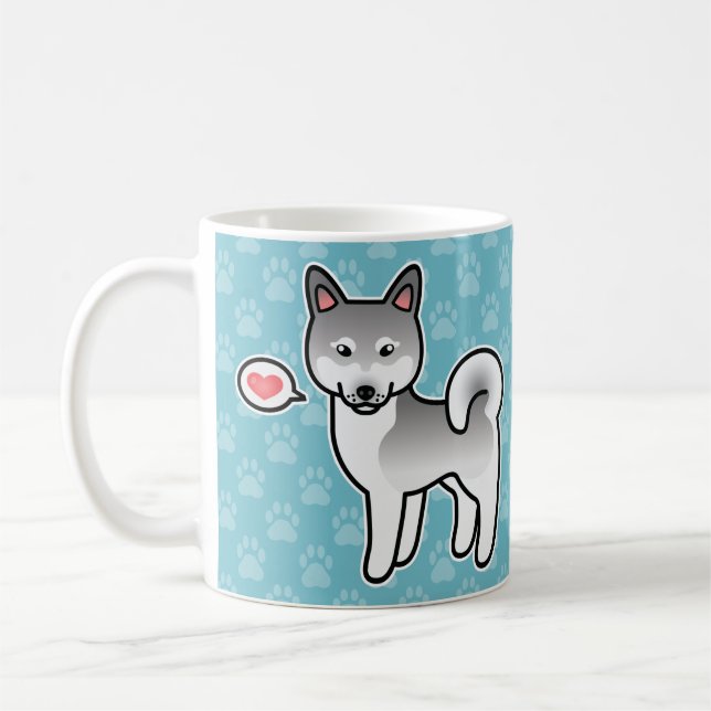 Light Grey Alaskan Klee Kai Dog With A Heart Coffee Mug (Left)