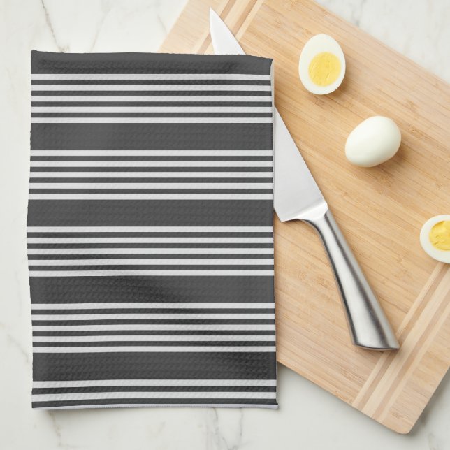 Light grey and charcoal five stripes pattern kitchen towel (Quarter Fold)