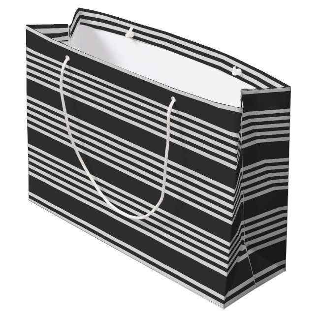Light grey and charcoal five stripes pattern large gift bag (Back Angled)
