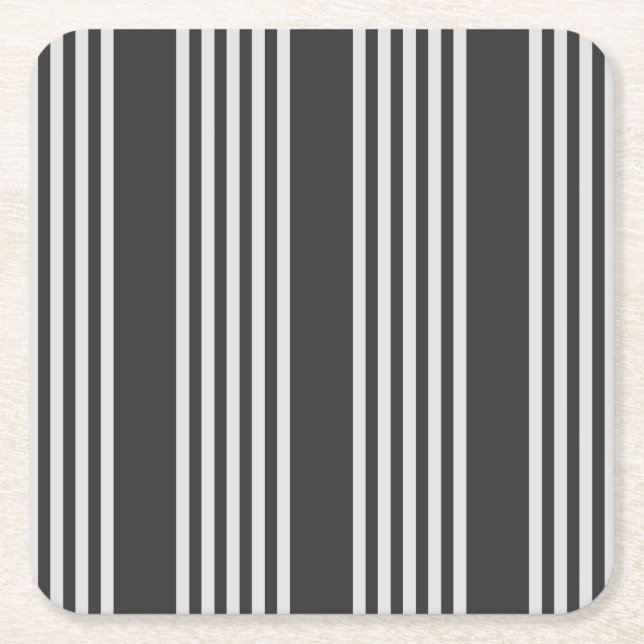 Light grey and charcoal five stripes pattern square paper coaster (Front)