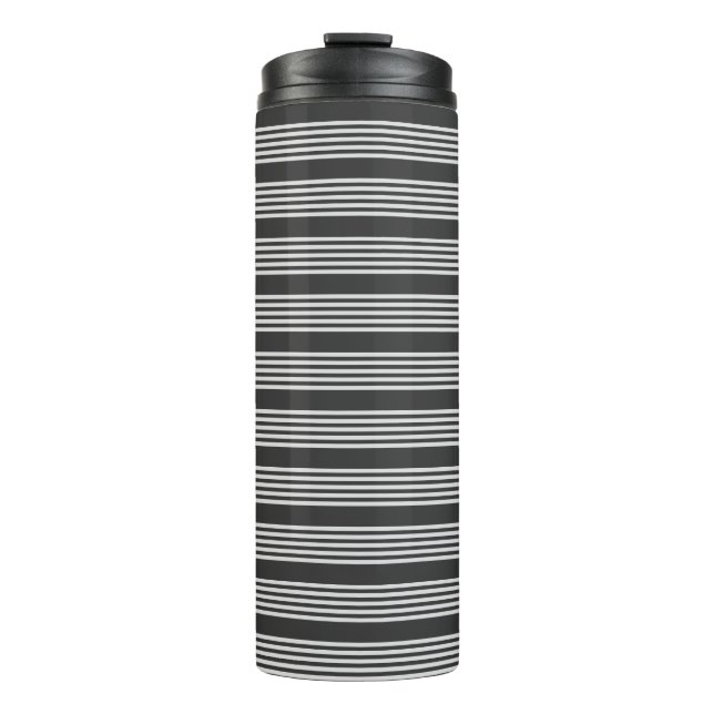 Light grey and charcoal five stripes pattern thermal tumbler (Front)