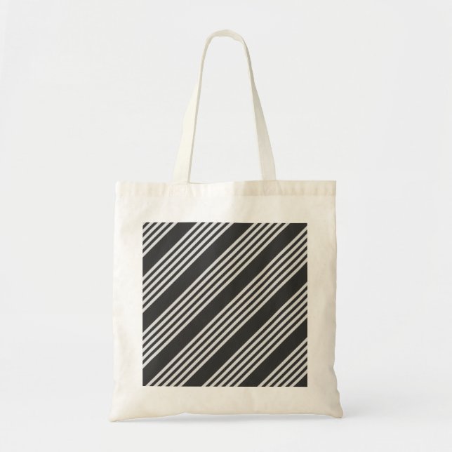 Light grey and charcoal five stripes pattern tote bag (Front)