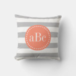 Light Grey And Coral Monogram Throw Pillow at Zazzle