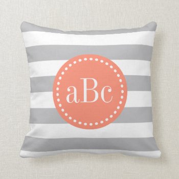 Light Grey And Coral Monogram Throw Pillow by BellaMommyDesigns at Zazzle