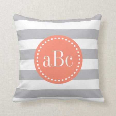 Light Grey And Coral Monogram Throw Pillow