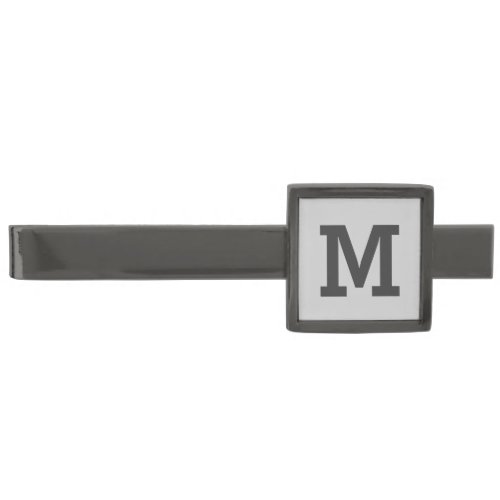 Light Grey and Gray Monogram Gunmetal Finish Tie Bar