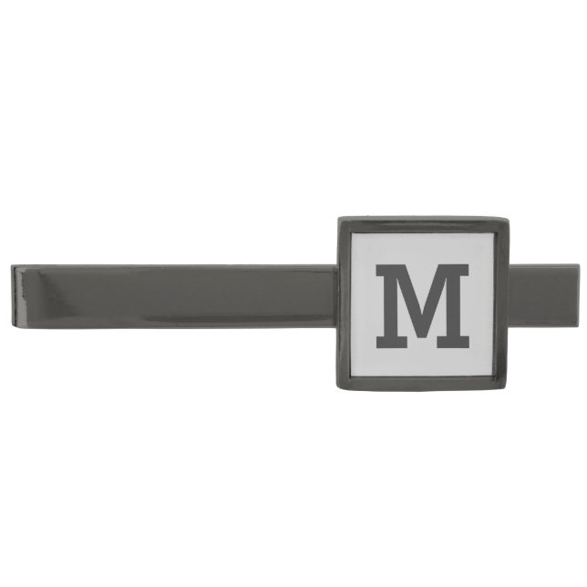 Light Grey and Gray Monogram Gunmetal Finish Tie Bar (Front)