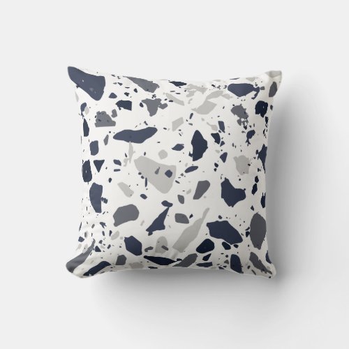 Light Grey and Navy Terrazzo  Throw Pillow