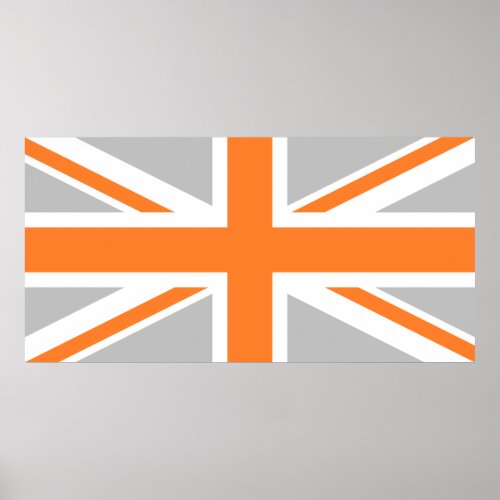 Light Grey and Orange Union Jack Poster