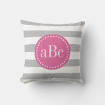 Light Grey And Pink Monogram Throw Pillow at Zazzle