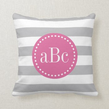 Light Grey And Pink Monogram Throw Pillow by BellaMommyDesigns at Zazzle