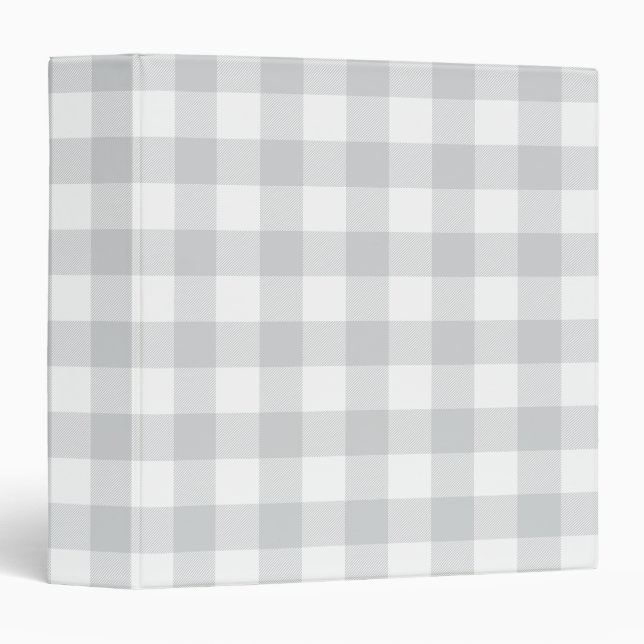 Light Grey and White Buffalo Plaid Gingham 3 Ring Binder (Front/Spine)