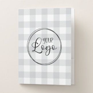 Light Grey and White Buffalo Plaid Logo Pocket Folder