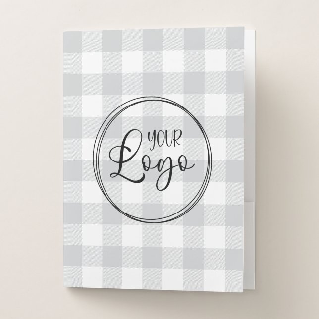 Light Grey and White Buffalo Plaid Logo Pocket Folder (Front)