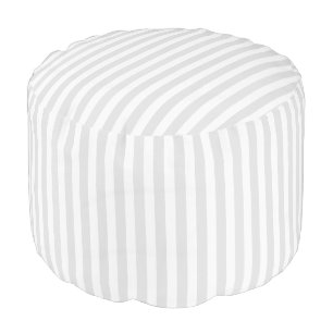 Light grey and white candy stripes pouf