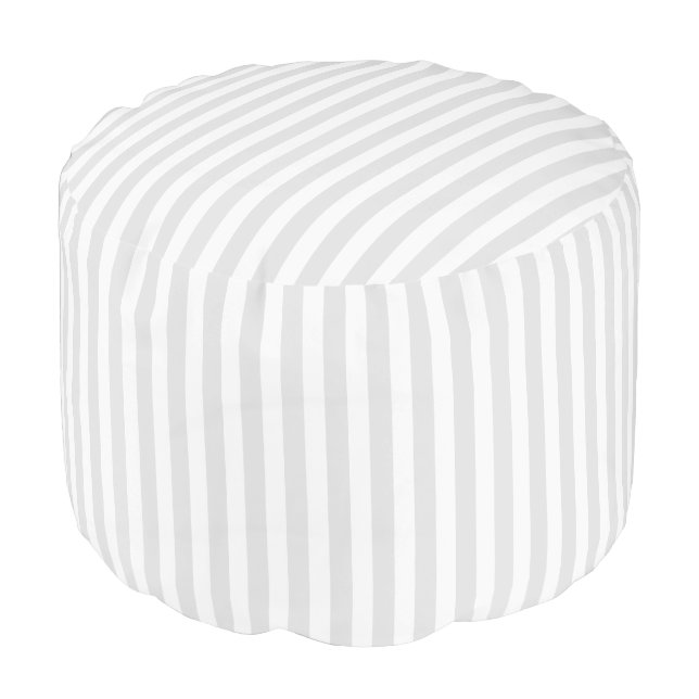 Light grey and white candy stripes pouf (Angled Front)
